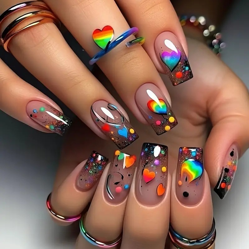 Resin Art Glitter - 24 шт. накладных ногтей телесного цвета,