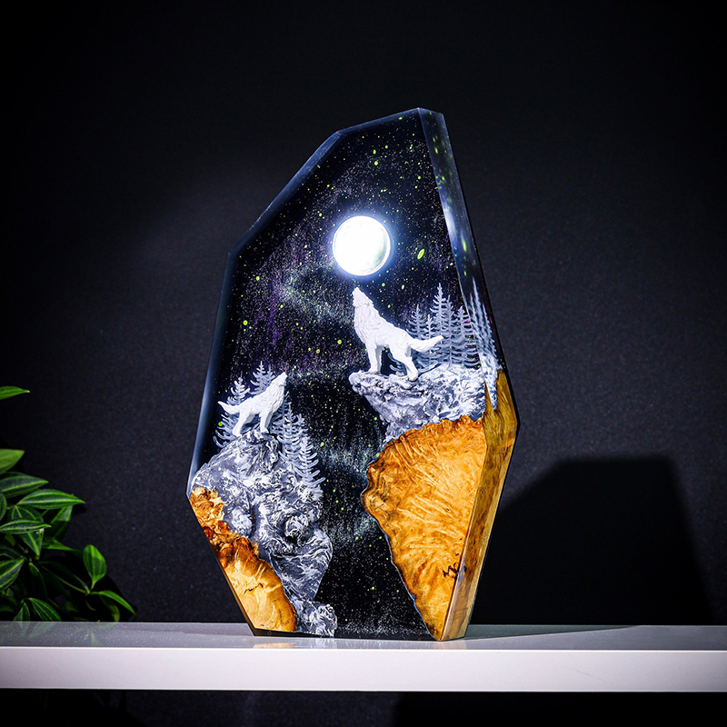 Resin Art Resin - Ночник-фигурка из смолы «Природные животные»: Волк,