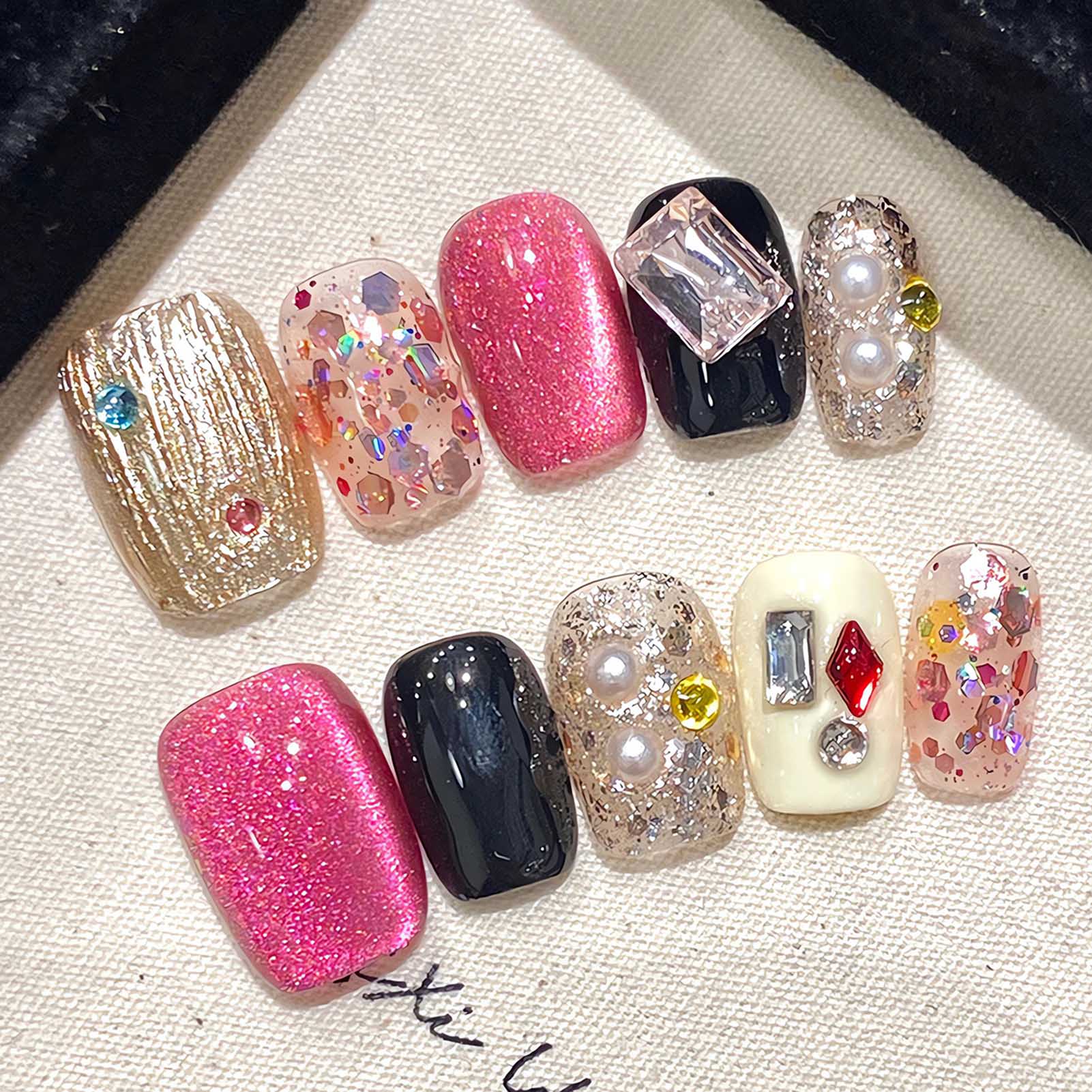 Resin Art Glitter - Накладные ногти ручной работы блестящие розовые