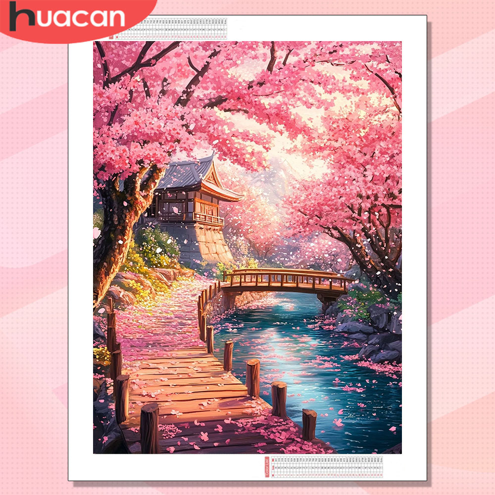 Resin Art Wallpaper - Алмазная вышивка HUACAN: Пейзаж с вишневыми